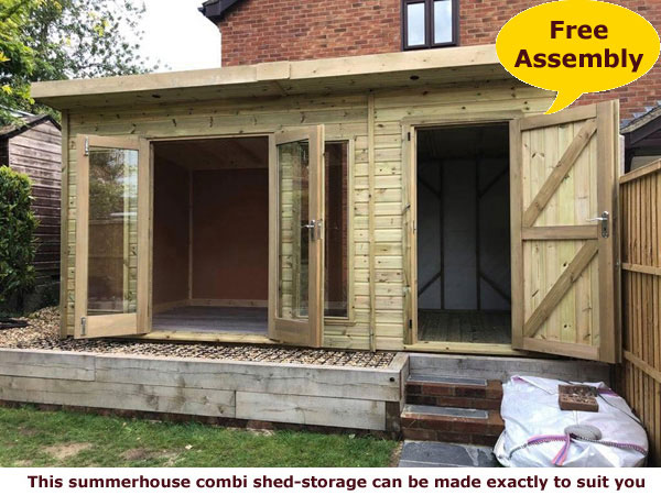 Shows image of bespoke garden room with shed