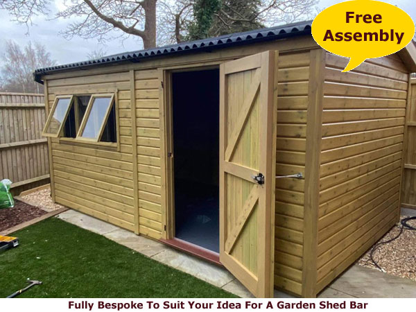 Shows image of garden pub shed