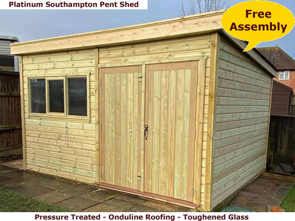 Shows image of large Southampton garden hut shed