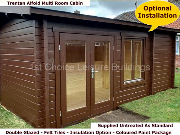 Shows image of 5 x 3m log cabin