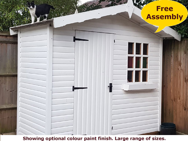 Shows image of small ;painted shed